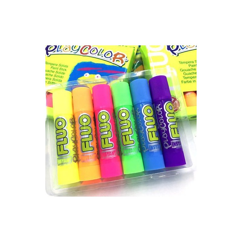 Playcolor Fluo 6 colores - Témpera solida para niños